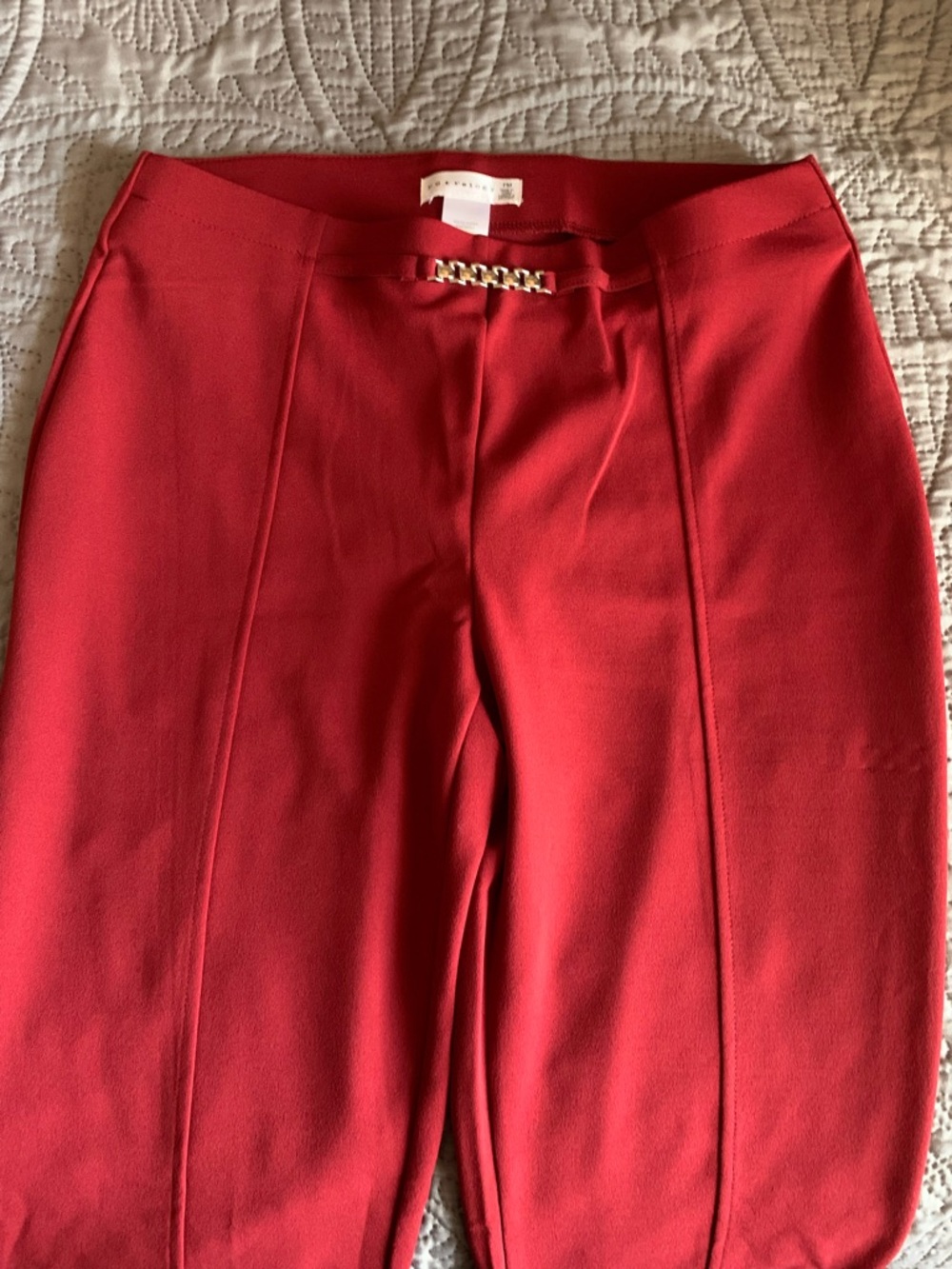 Red Women's Ponte Pants with Chain Accent